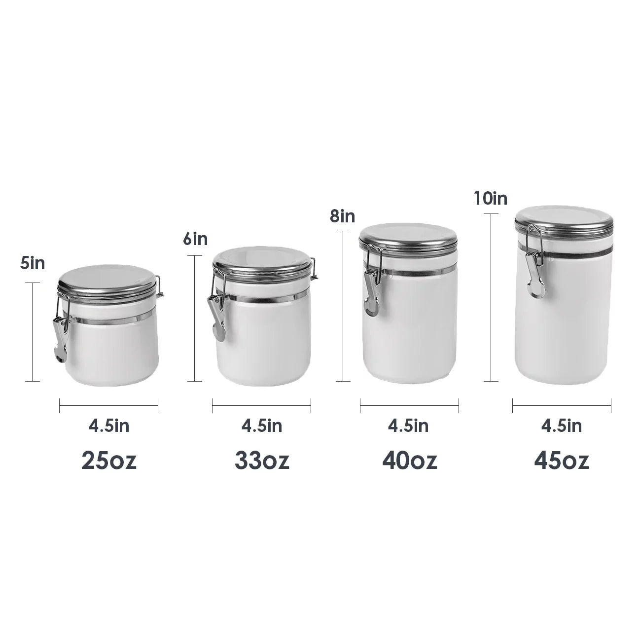 4 Piece Ceramic Canister Set with Stainless Steel Tops, White B53387