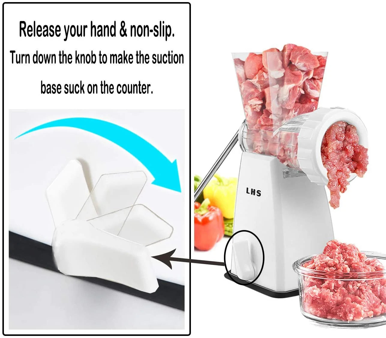 Manual Meat Grinder with Stainless Steel Blades Heavy Duty Suction Base N571676