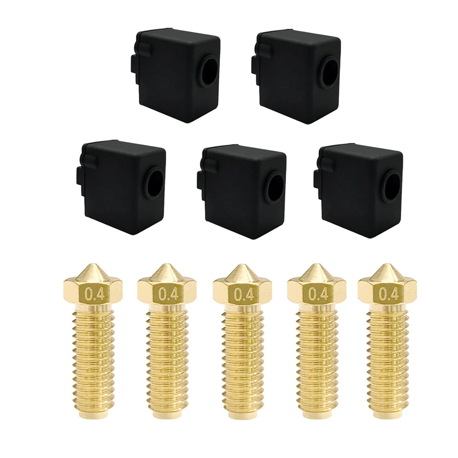 5PCS 0.4mm Brass Nozzles and 5PCS Silicone Socks for 3D Printer N760398