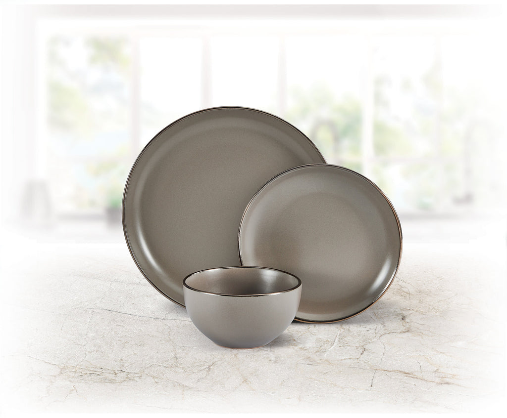 12-piece Stoneware Dinnerware set in Gray B48598