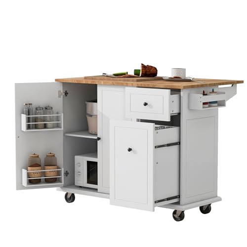Kitchen Cart with Wood Top, 4 Drawers, Open Shelves and Door U902406
