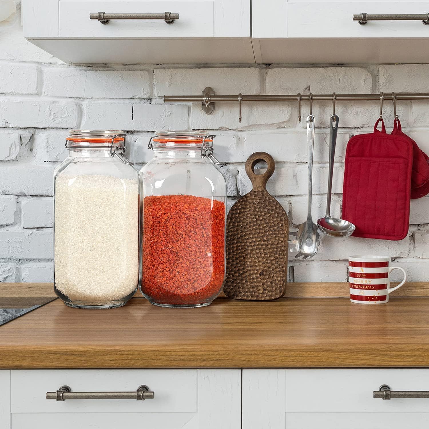 2 Pack 1 Gallon Square Glass Storage Jars with Airtight Lids H719