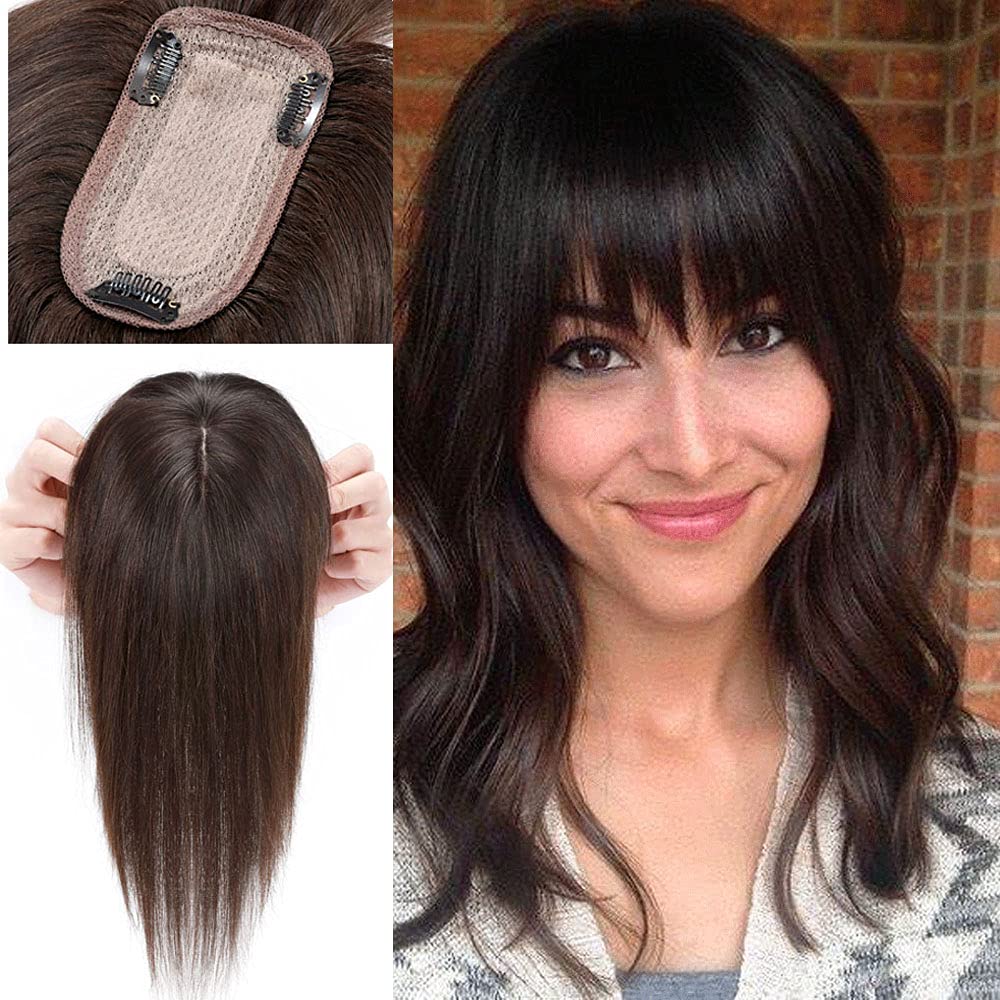 100% Real Human Hair Topper 6 Inch #2 Dark Brown 27g (4 clips) M224