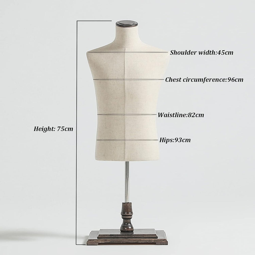 Black Round Plate Mannequin Body Torso with Wooden Base Stand M25965