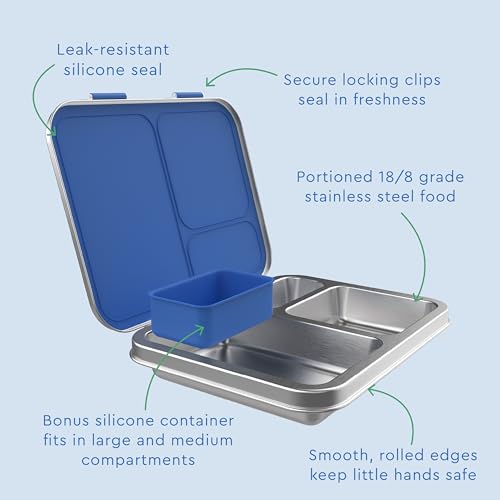 Stainless Steel Leak-Resistant Lunch Box, 3-Compartments with Silicone Container, Dishwasher Safe, BPA-Free (Fuchsia) O61056