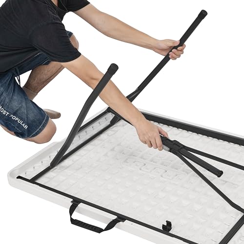 White 6 ft Folding Table with Carrying Handle R7496