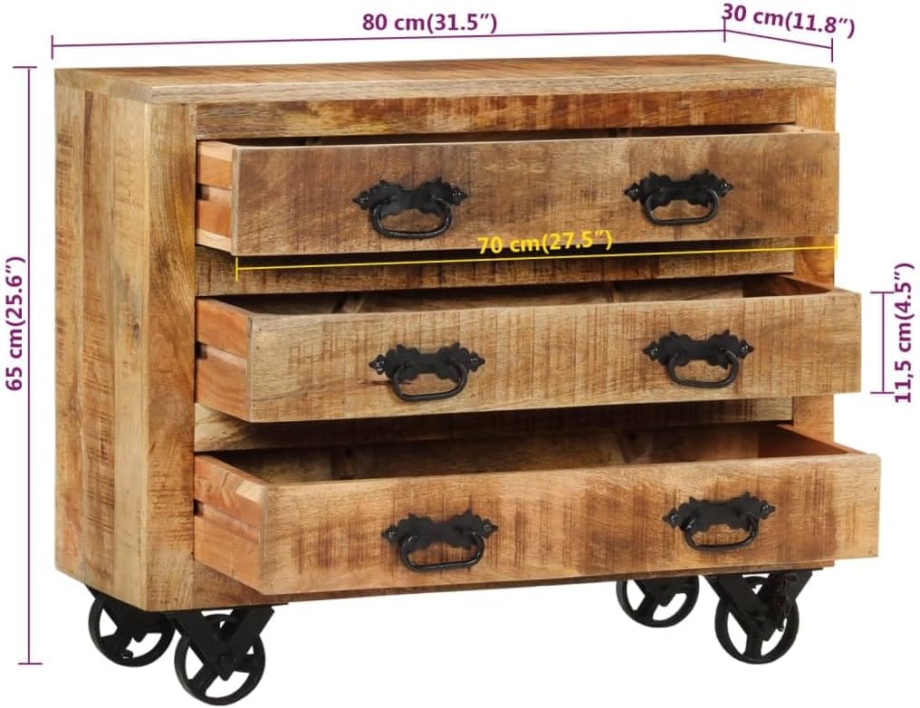 Solid Rough Wood Mango Sideboard with 3 Drawers O90427