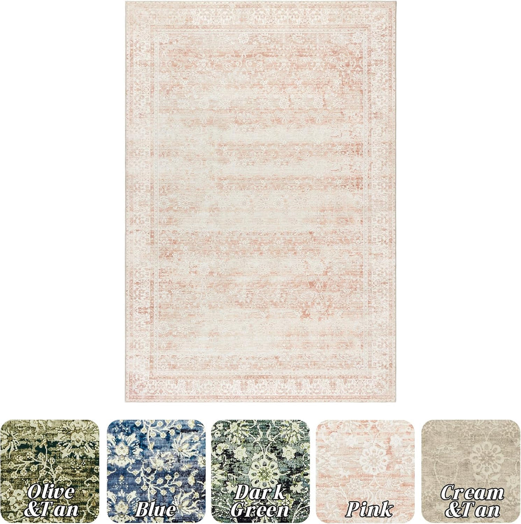 Pink Floral Non Slip 2x3 Washable Area Rug L56670