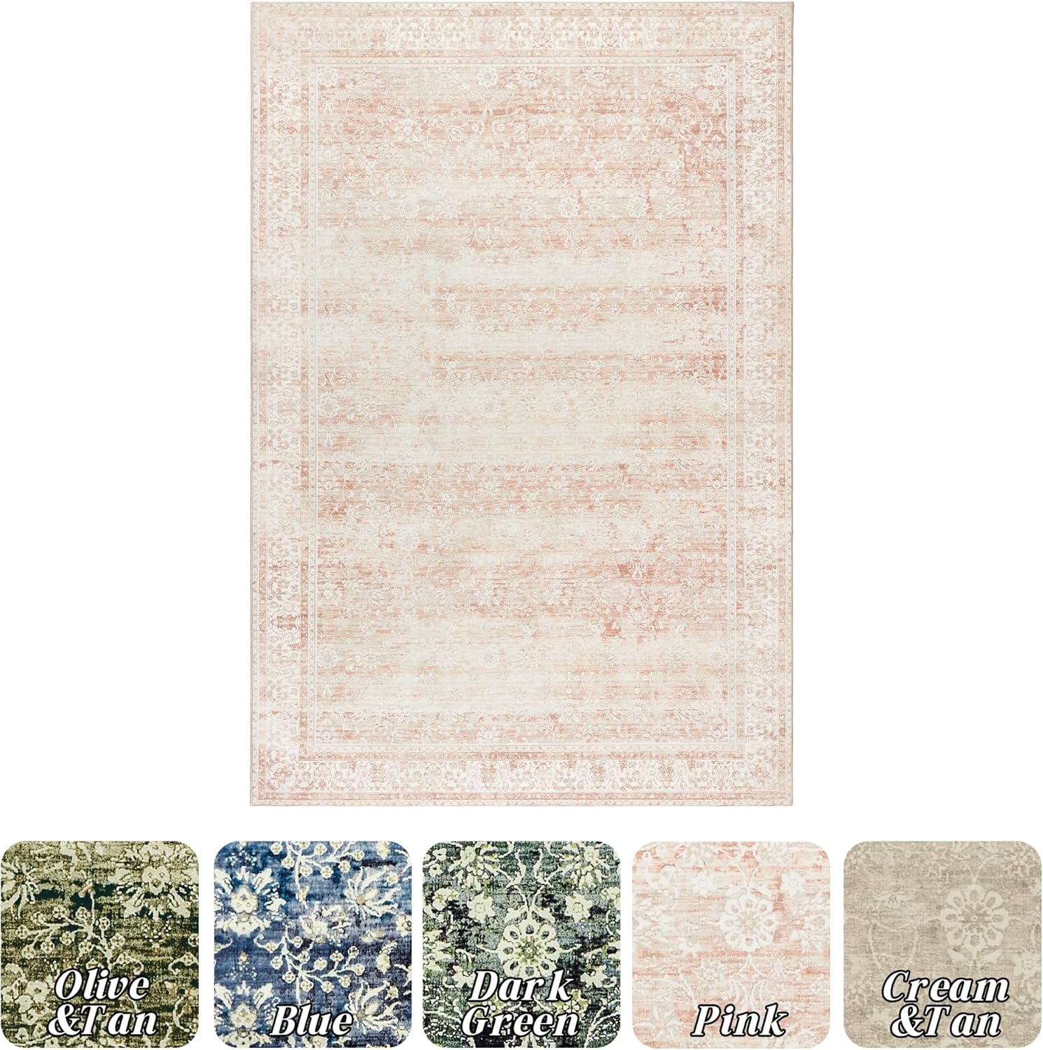 Pink Floral Non Slip 2x3 Washable Area Rug L56670