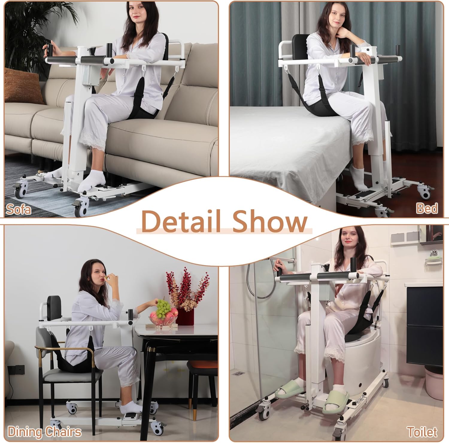 White Foldable Electric Patient Lift Transfer Chair with Adjustable Base R194216