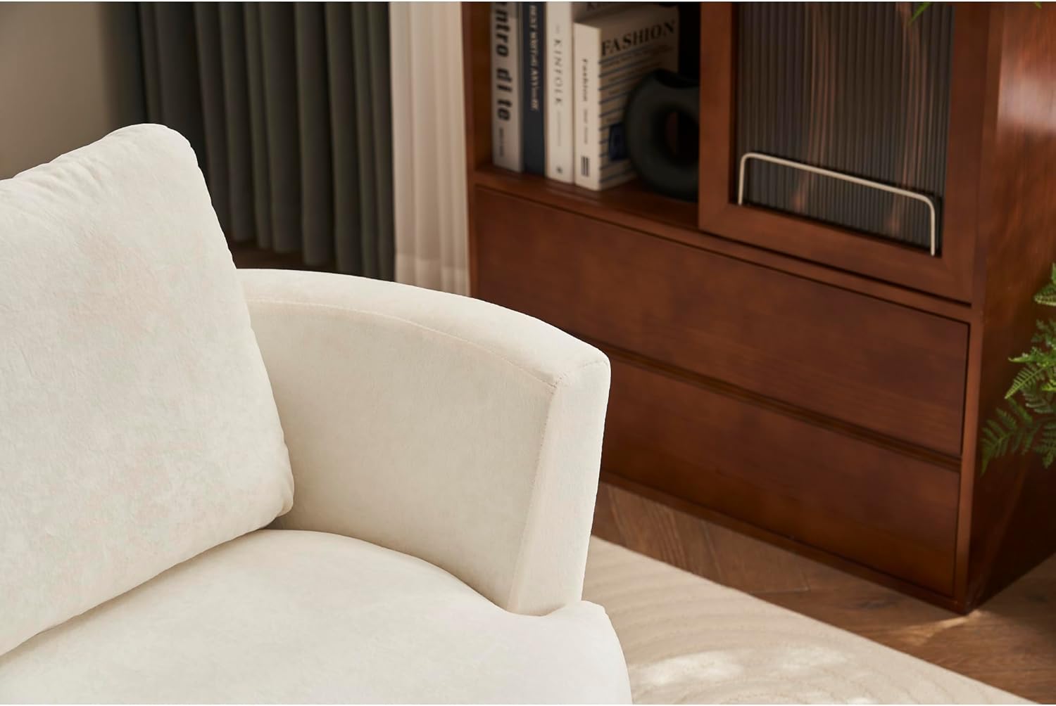 Beige Velvet Swivel Barrel Chair with Gold Stainless Steel Base T511365