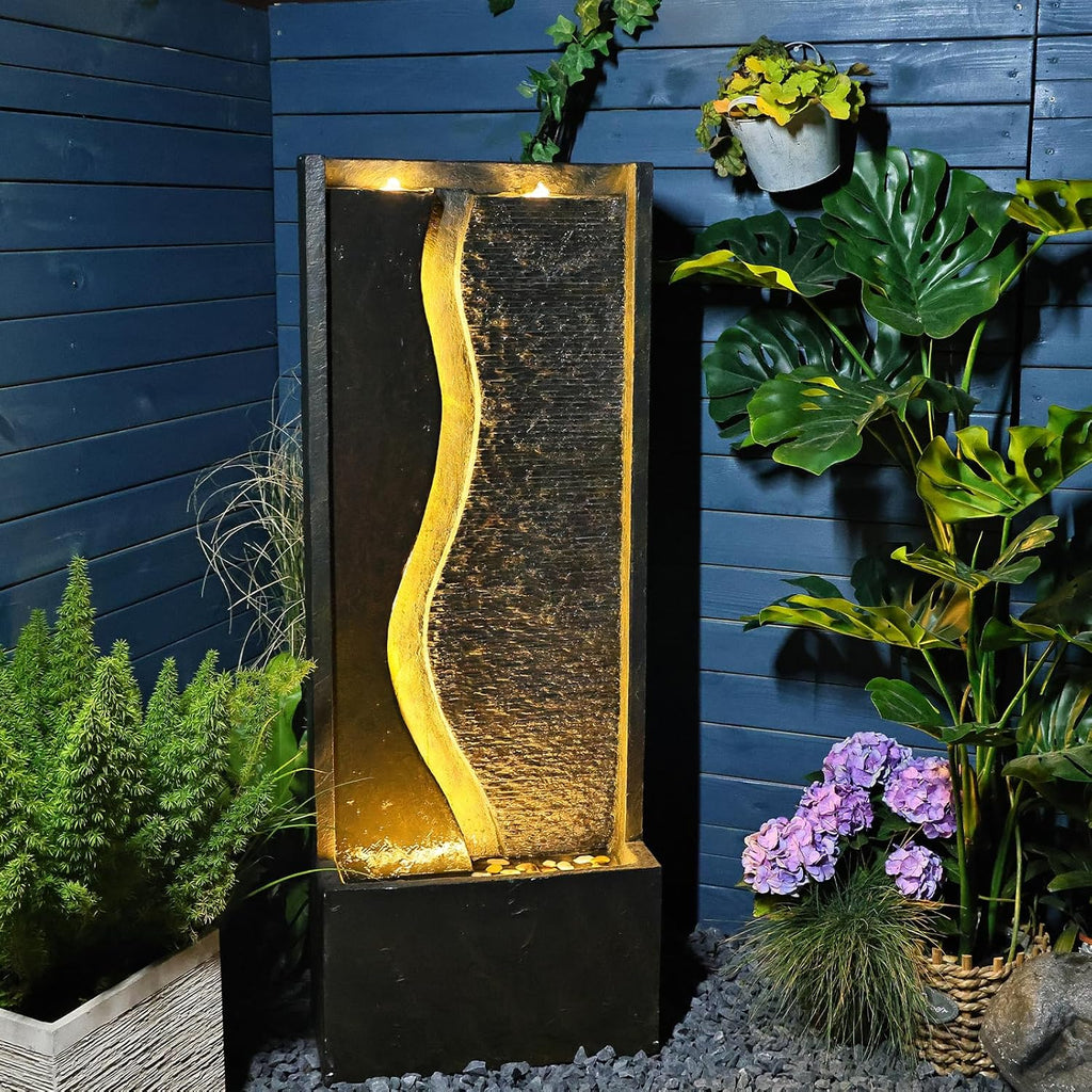 4.1ft Outdoor Water Fountain with LED Lights, Rusty Dark Gray A9797