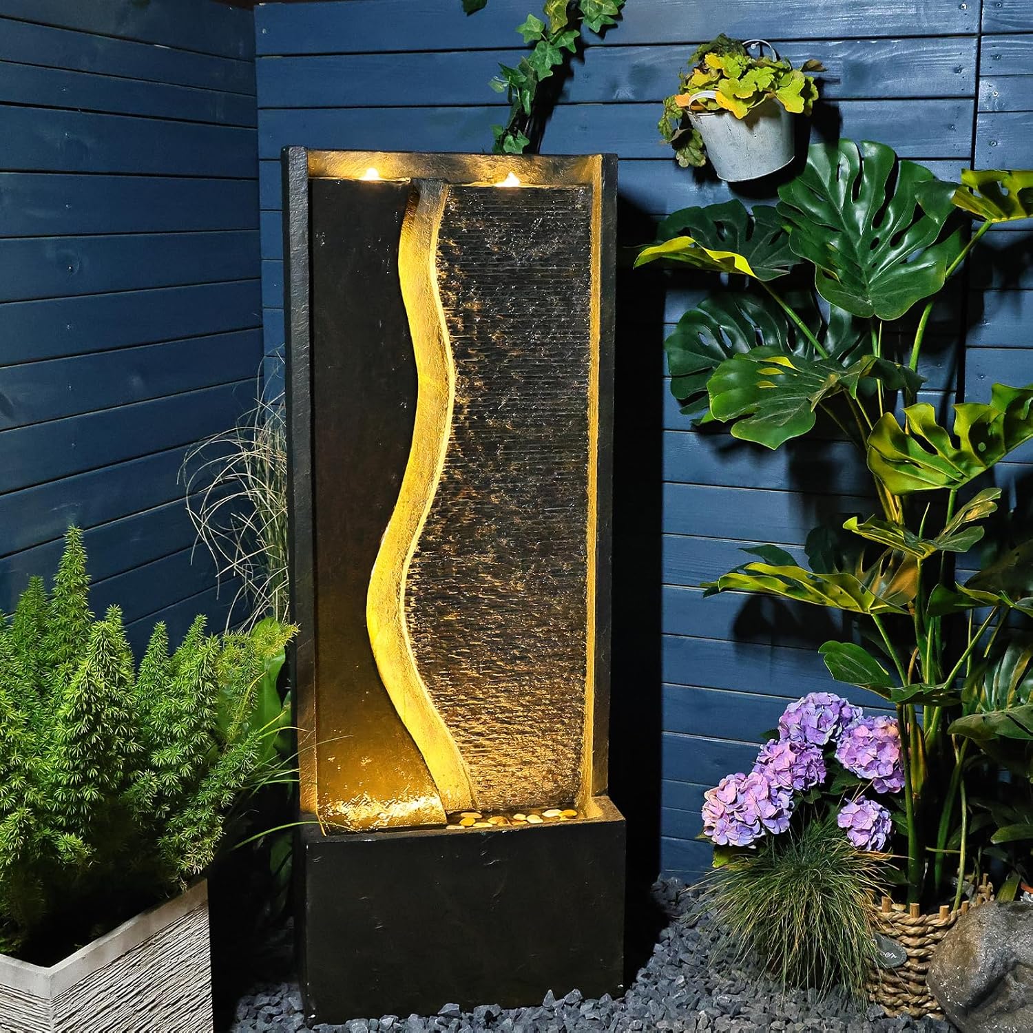 4.1ft Outdoor Water Fountain with LED Lights, Rusty Dark Gray A9797