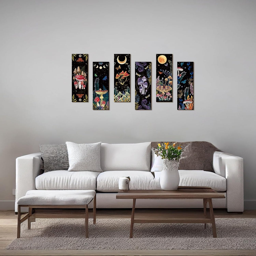 6 Pcs Mushroom Wall Decorations Wooden Wall Hanging H702169
