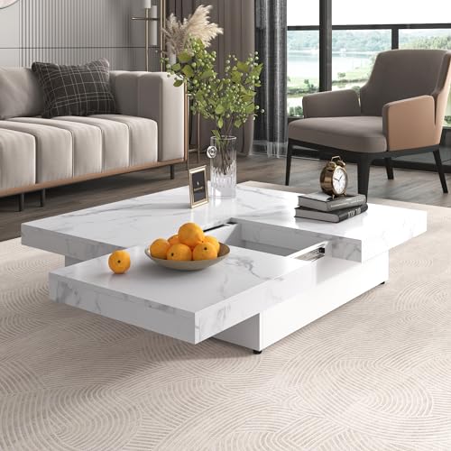 White Marble Veneer Coffee Table with Storage Q678365