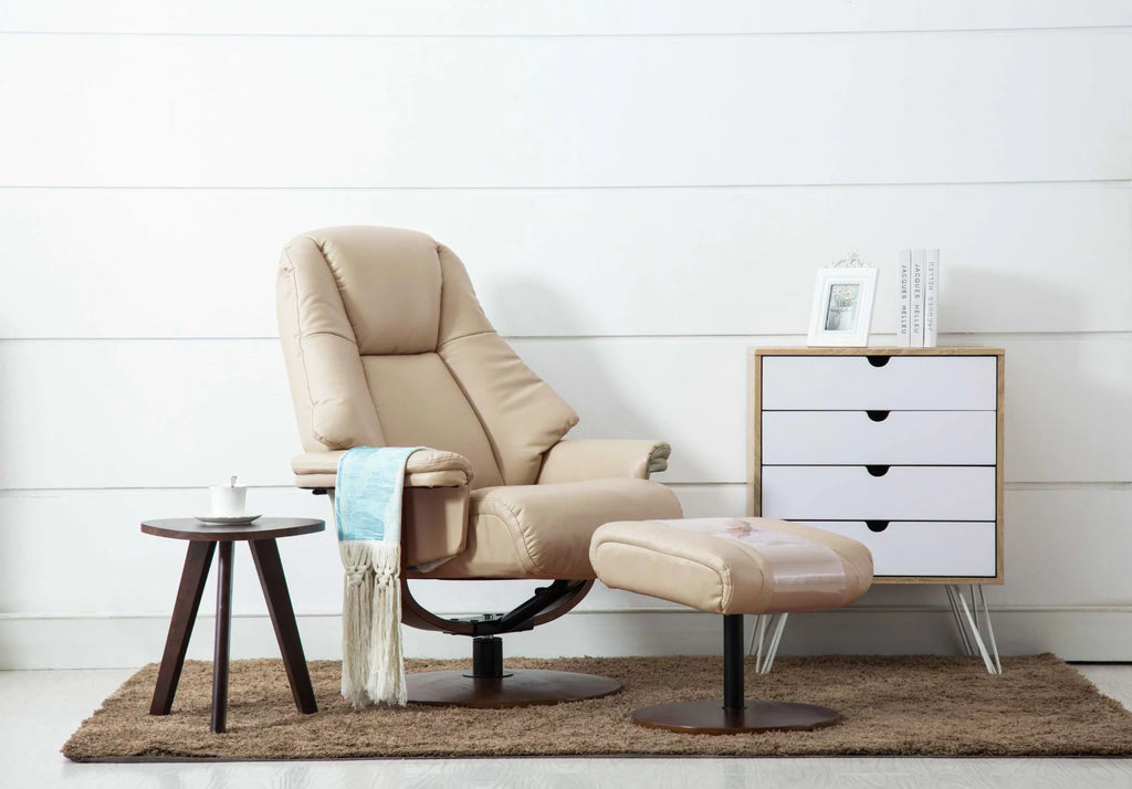 Beige and Brown Recliner Chair with Ottoman J29585