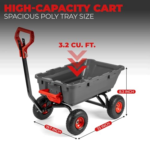 2-in-1 Heavy Duty Garden Cart Dump Wagon Utility Cart with 10" Pneumatic Tires E773418