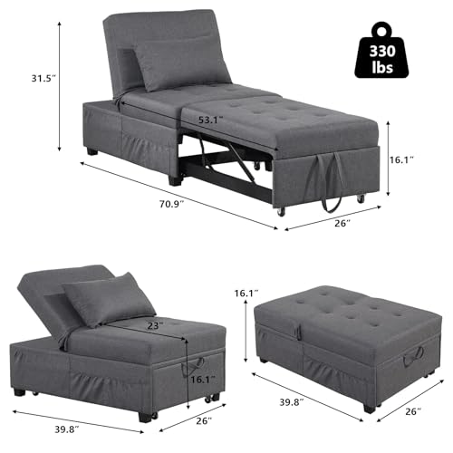 Dark Gray Convertible Sofa Bed with Pillow K15590