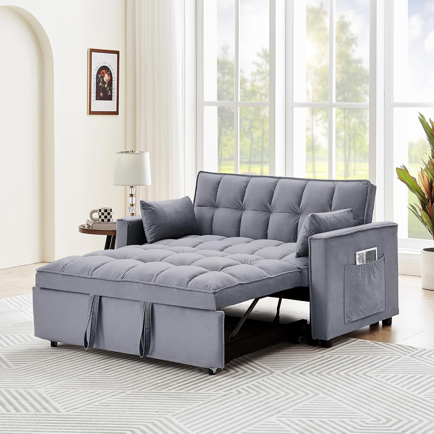 Tufted Velvet Convertible Sleeper Sofa Bed with Pullout Bed I529745