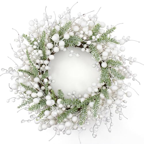 White 20 Inch Christmas Wreath with Berry Fir Pine Needle P690659