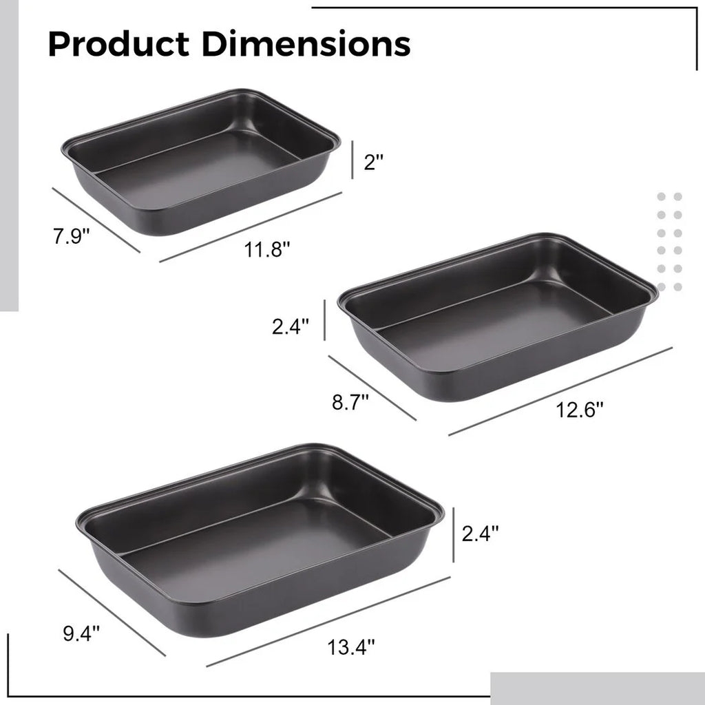 3 PCS Non-Stick Carbon Steel Baking Trays Set F3924
