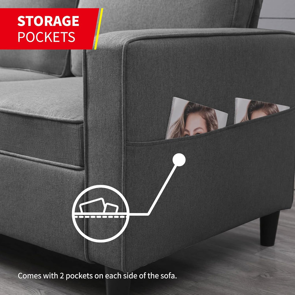 3 Piece Modular Sectional Sofa Set with Storage Ottoman (Dark Gray) F532889