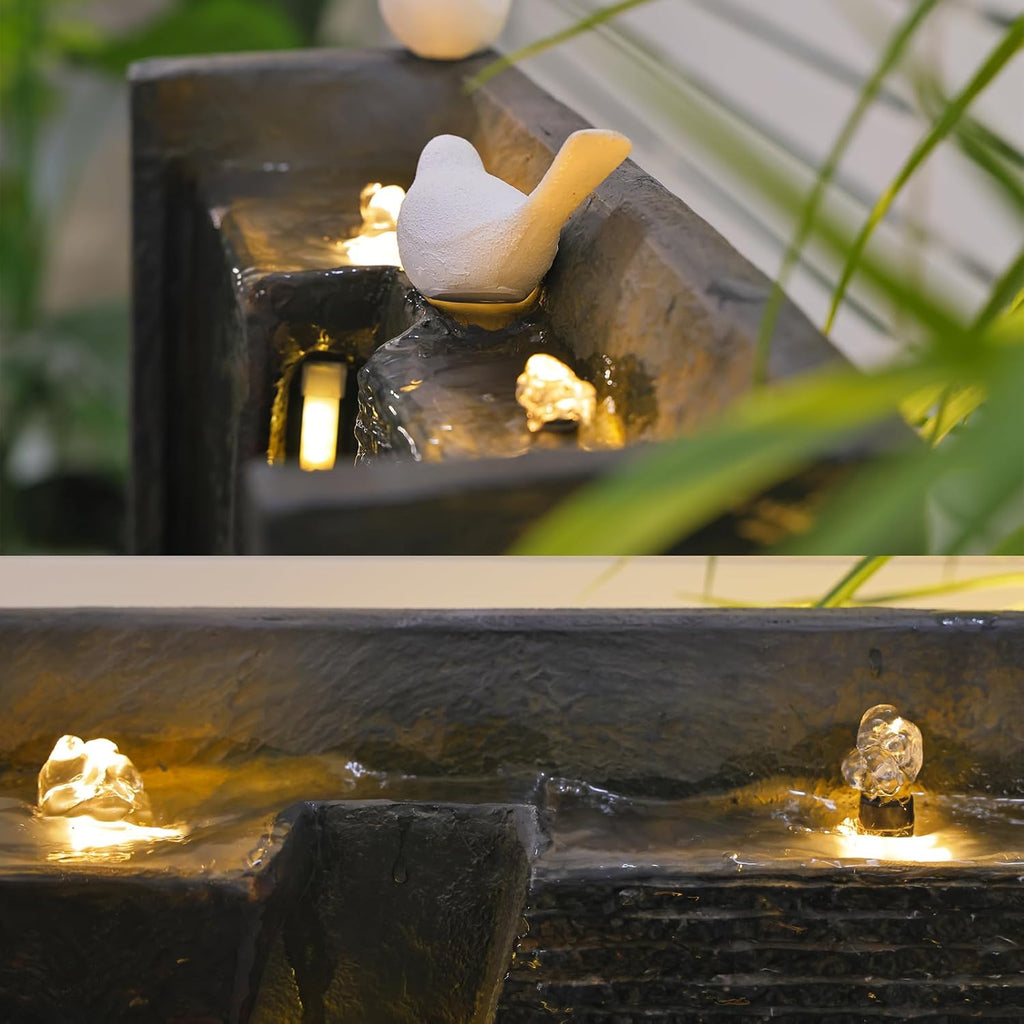 4.1ft Outdoor Water Fountain with LED Lights, Rusty Dark Gray A9797