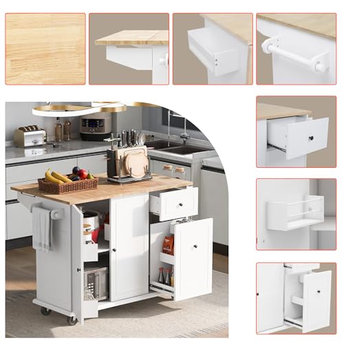 Kitchen Cart with Wood Top, 4 Drawers, Open Shelves and Door U902406