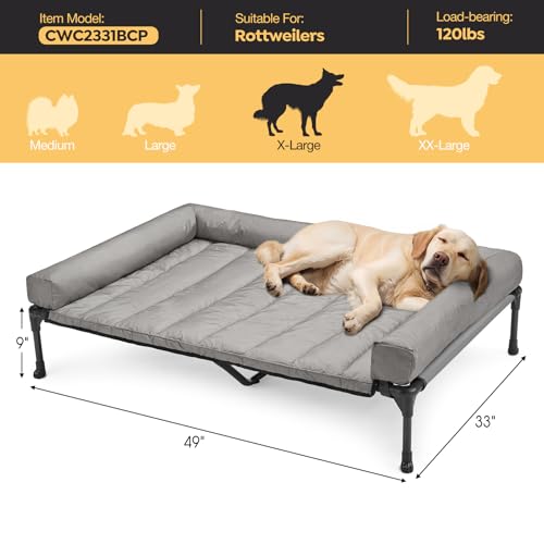 Cooling Elevated Dog Bed with Removable Waterproof Bolster Cushion Mat, 42x30inches, Beige N62898