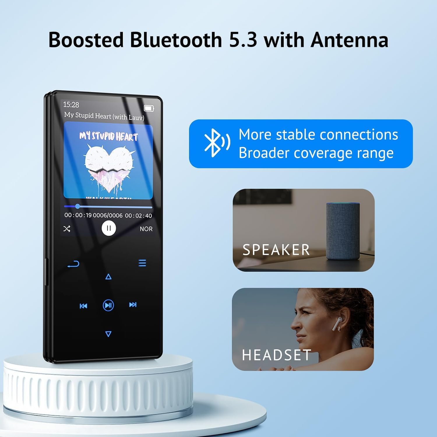 64GB Bluetooth 5.3 MP3 Player with HD Speaker and 2.4" Screen L615