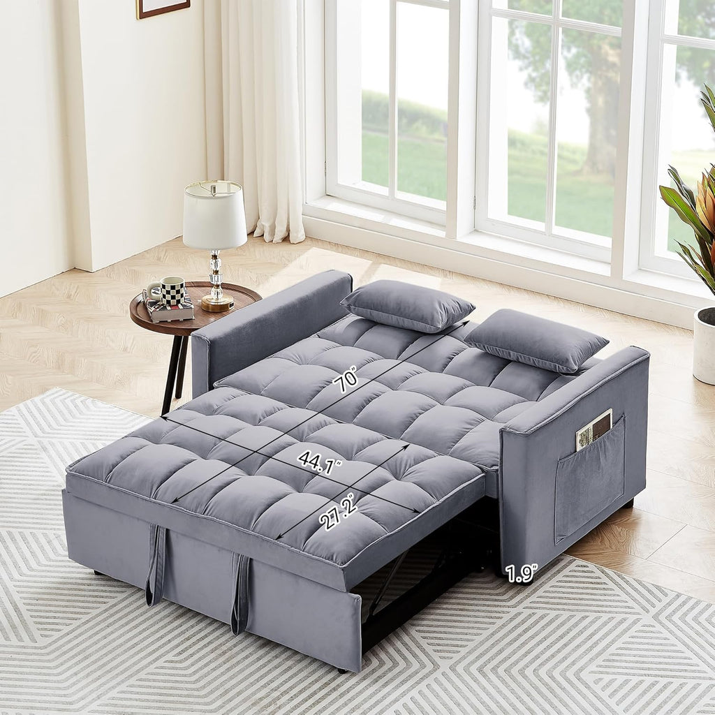 Tufted Velvet Convertible Sleeper Sofa Bed with Pullout Bed I529745