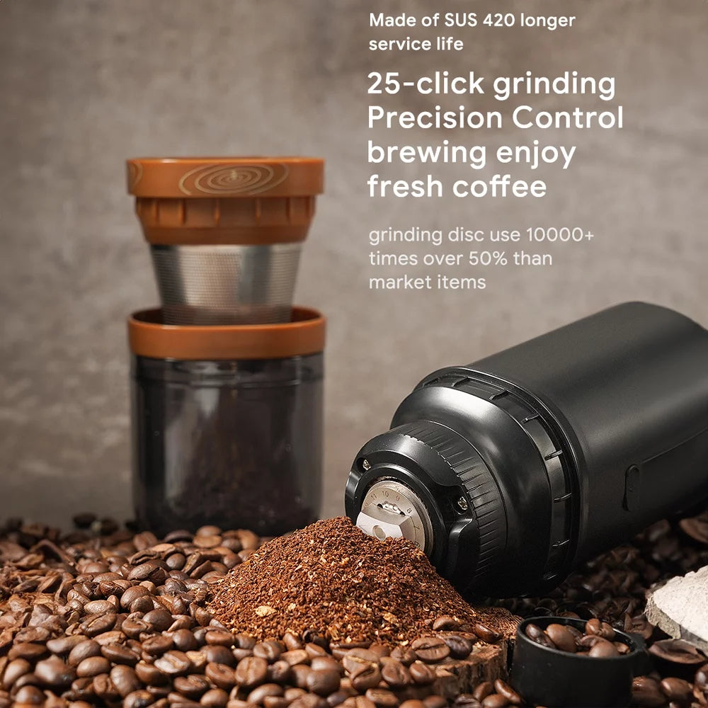 Electric Burr Coffee Grinder 25 Gears Adjustable 24W Portable USB Rechargeable Burr Mill Coffee Bean Grinder with Stainless Steel Core Cleaning Brush K4769