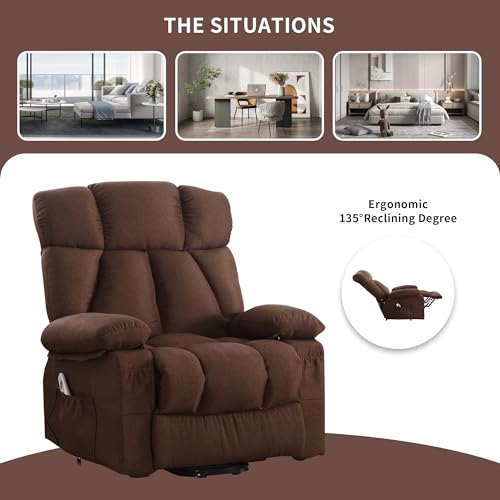 Oversized Blue Fabric Electric Power Lift Recliner Chair with Massage and Heat U284555
