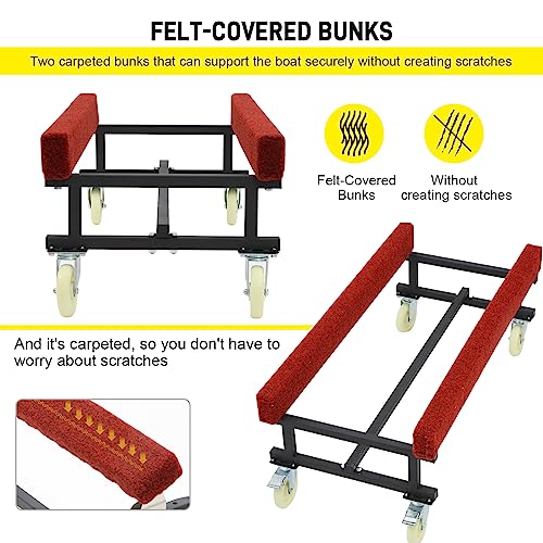 1300 LBS Capacity Adjustable Width Boat Dolly with Four Casters & Two Brakes F40936