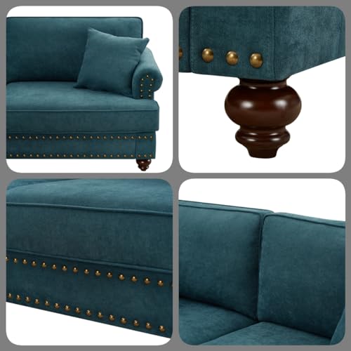 Green Fabric 3 Seater Button Tufted Sofa with Rolled Arms N900