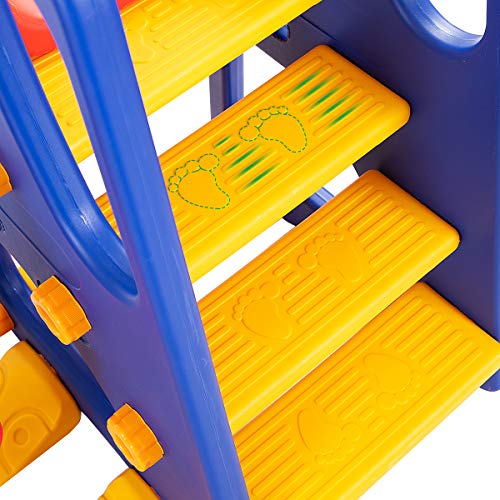Toddler Long Slide Set, 3-in-1 Large Climber Playset with Basketball Hoop, Stairs, Thickened Panel, Playground Swing M665