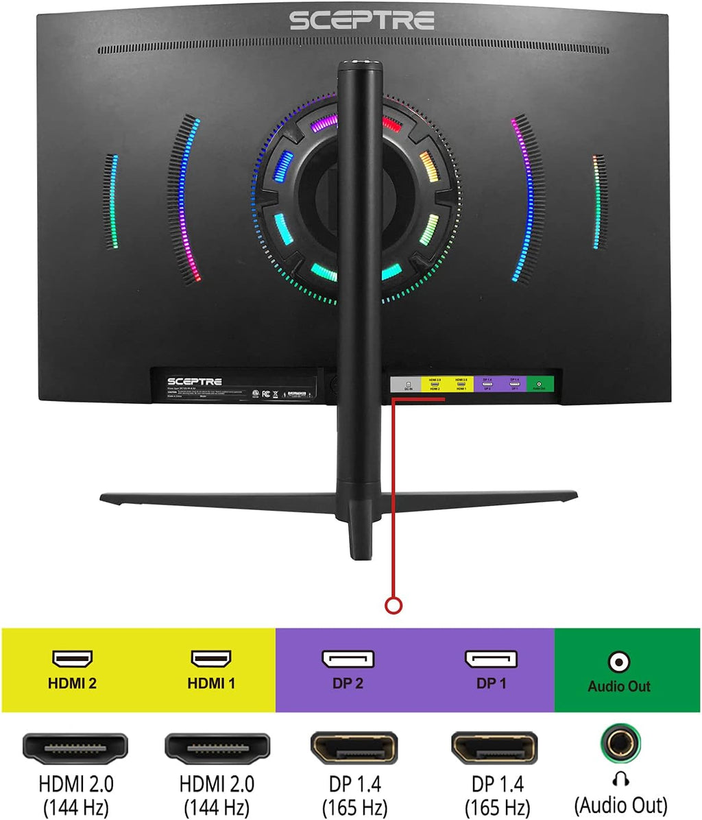 32 inch Curved QHD Gaming Monitor 2560 x 1440 165Hz 1ms HDR400 AMD FreeSync Premium Height Adjustable DisplayPort HDMI Build-in Speakers Black V529095
