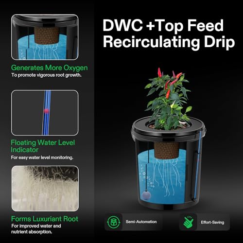 5-Gallon Deep Water Culture Hydroponics Grow System with Air Pump and Air Stone P79708