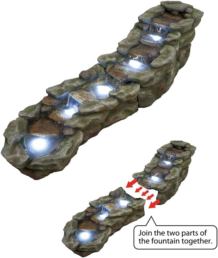 83.4" L x 22" W x 20" H Outdoor Rock Water Fountain with LED Lights D1712