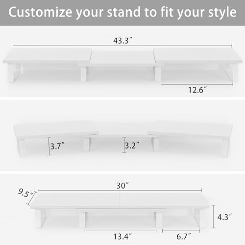 Large Dual Monitor Stand Wood Light Gray B1020