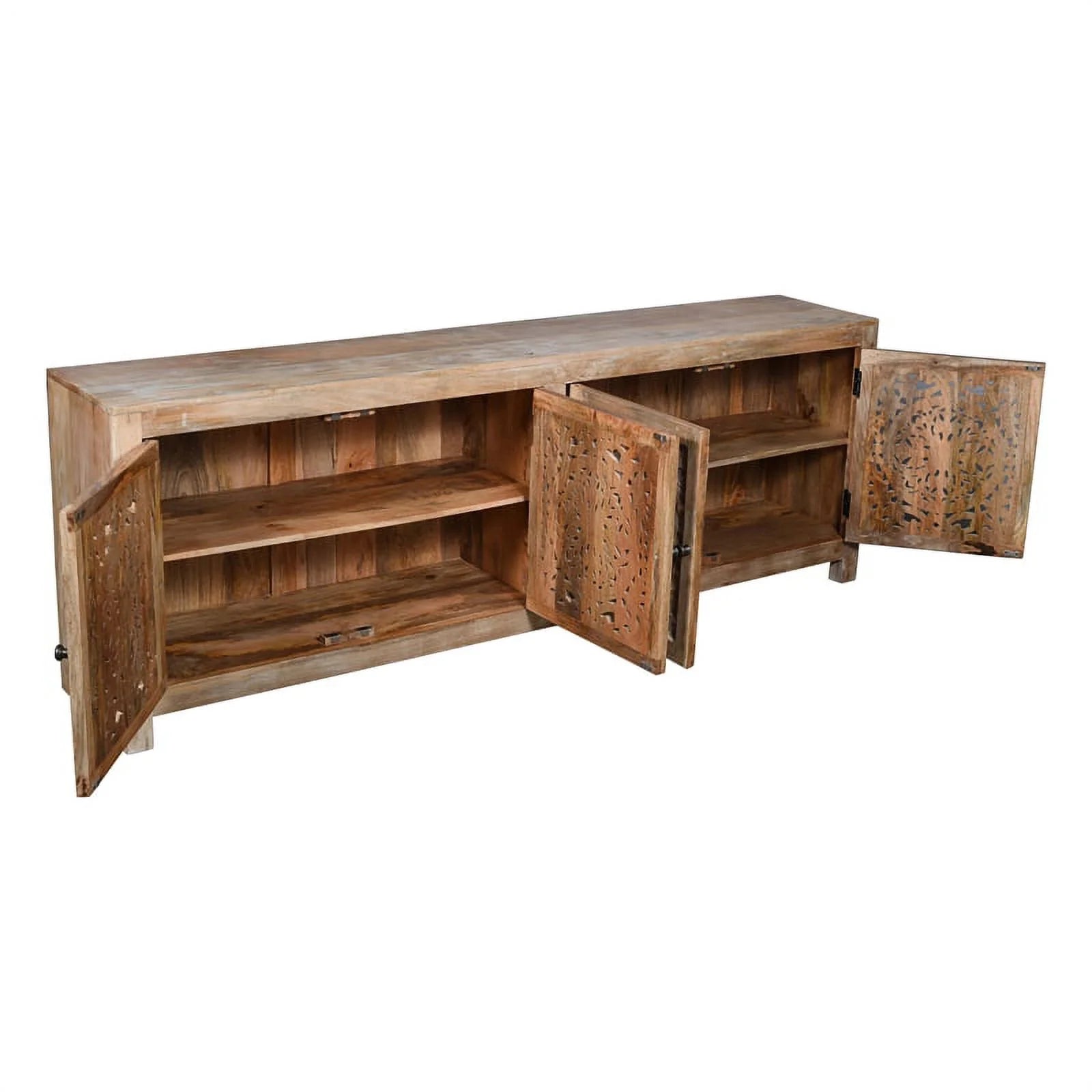 4-Door Mango Solid Wood Media Cabinet in Distressed Brown V97315
