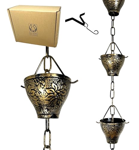 8.5ft Black Metal Rain Chain with Embossed Sunflower Cup E202