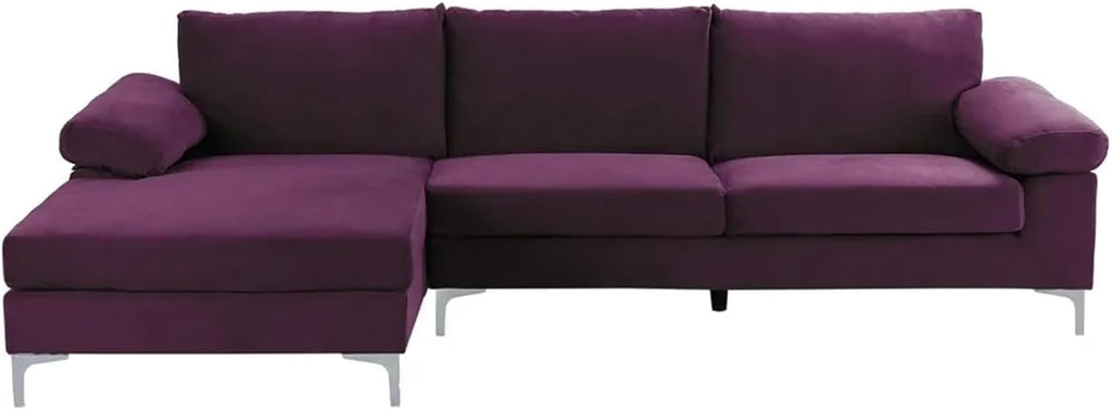 Purple Velvet L-Shape Sectional Sofa with Extra Wide Chaise Lounge Z548969