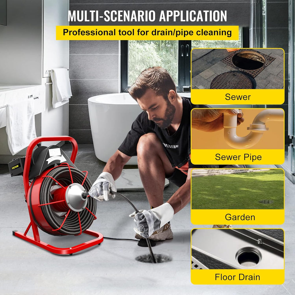75Ft x 1/2Inch Drain Cleaner Machine with 2" Spiral Cutter R7765