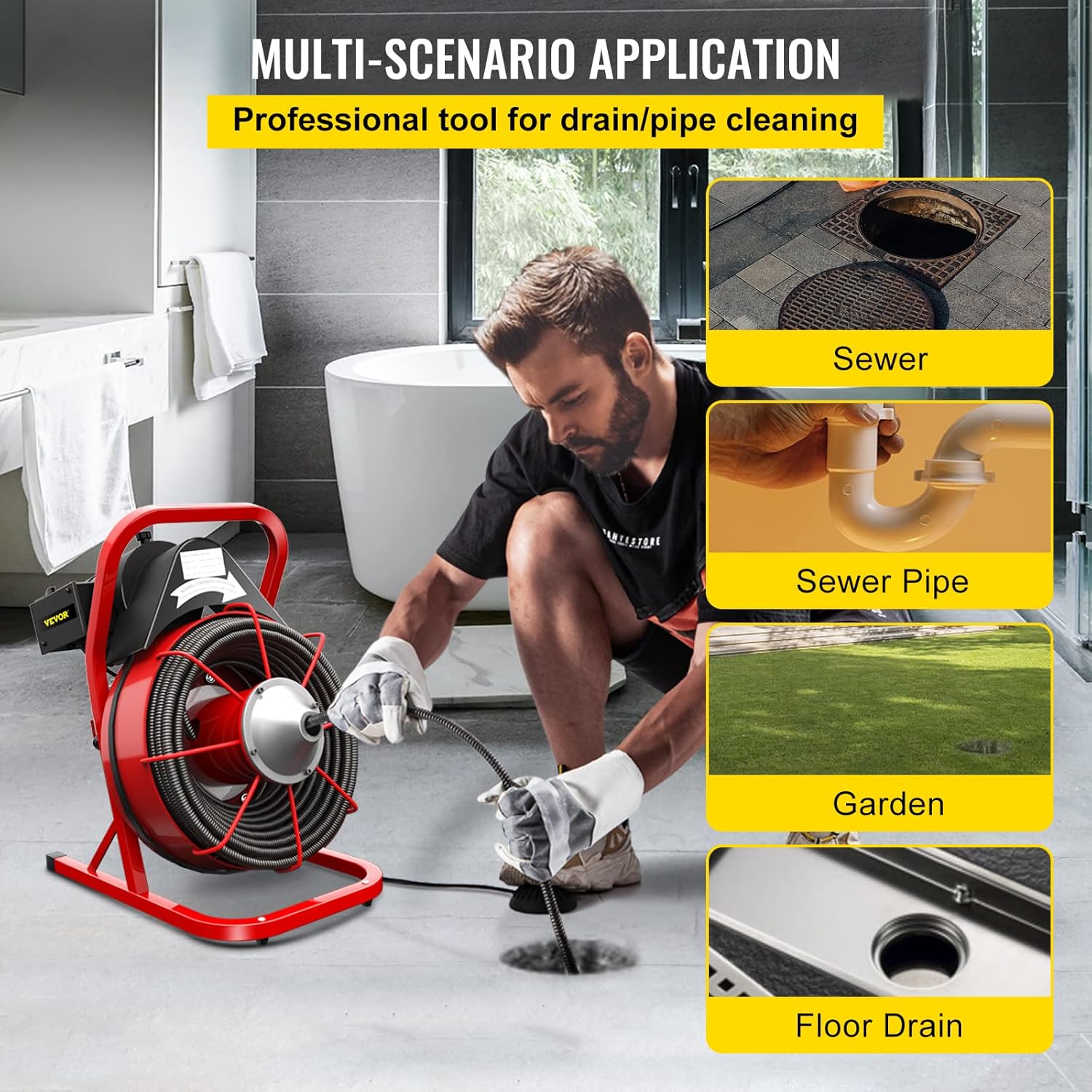 75Ft x 1/2Inch Drain Cleaner Machine with 2" Spiral Cutter R7765