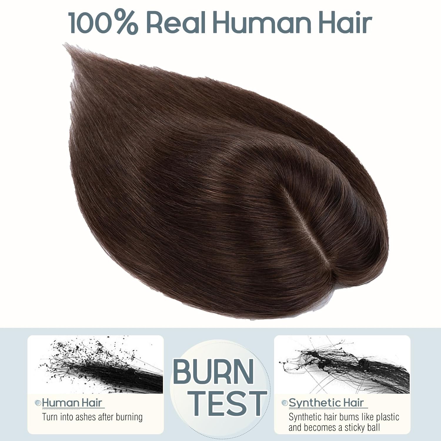 100% Real Human Hair Topper 6 Inch #2 Dark Brown 27g (4 clips) M224