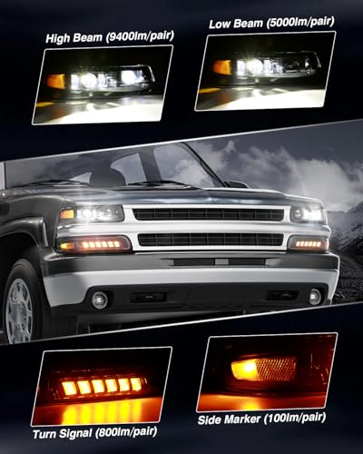 LED Headlights Assembly Headlamps Replacement with Sequential Turn Signal Hi/Low Beam DRL O30877