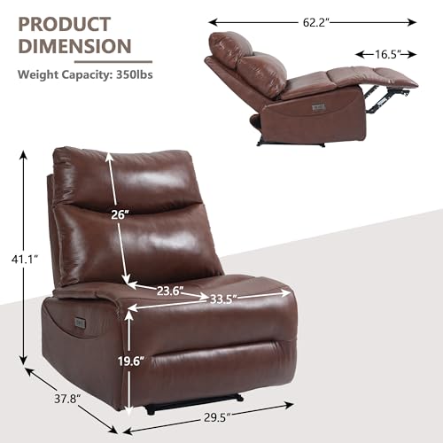 Genuine Leather Electric Power Recliner Chair with USB Charge Ports, 33.5'' Extra Large Width H49120