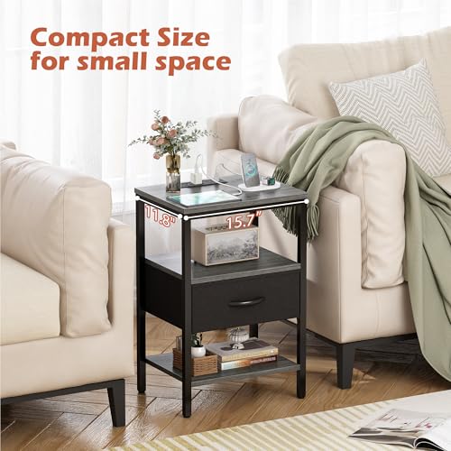Walnut 3-Tier Nightstand with Fabric Drawer H298
