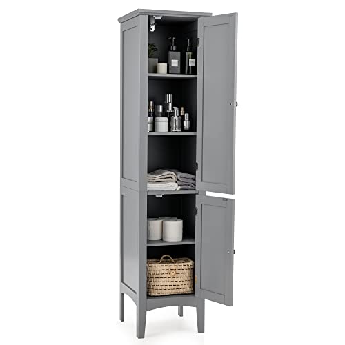 Tall Bathroom Floor Cabinet with Doors, Narrow Slim Linen Tower, 14.5 x 14.5 x 63 inches Espresso H666340
